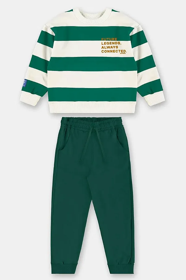 CONJUNTO MOLETOM 2 PEÇAS UP BABY KIDS - LISTRAS VERDE - MENINO