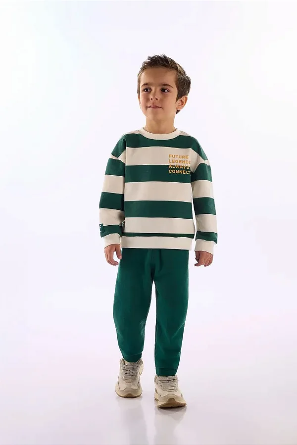 CONJUNTO MOLETOM 2 PEÇAS KIDS UP BABY - LISTRAS VERDE - MENINO