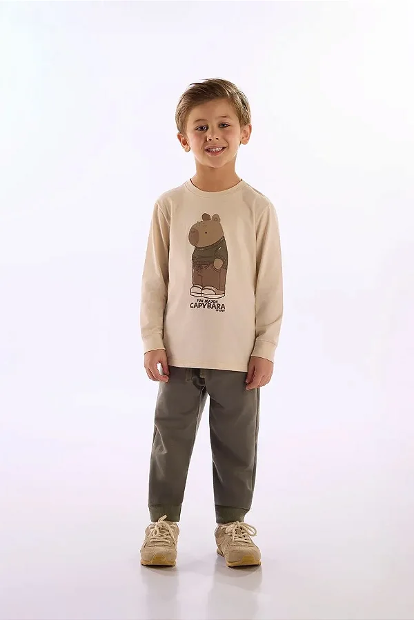 CONJUNTO 2 PEÇAS KIDS UP BABY - CAPIVARA BEGE - MENINO