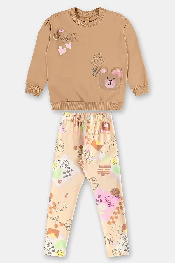 CONJUNTO 2 PEÇAS UP BABY - BICHINHOS BEGE - MENINA