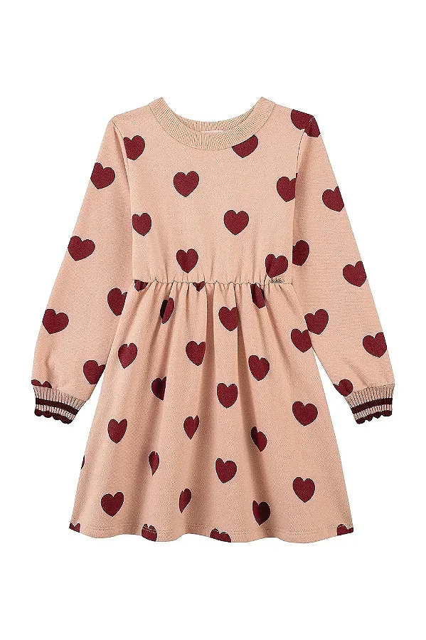 VESTIDO MOLETINHO KUKIÊ KIDS - CORAÇÃO - MENINA