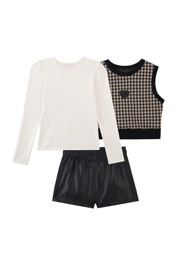 CONJUNTO COLETE 3 PEÇAS KUKIÊ KIDS - CORAÇÃO - MENINA