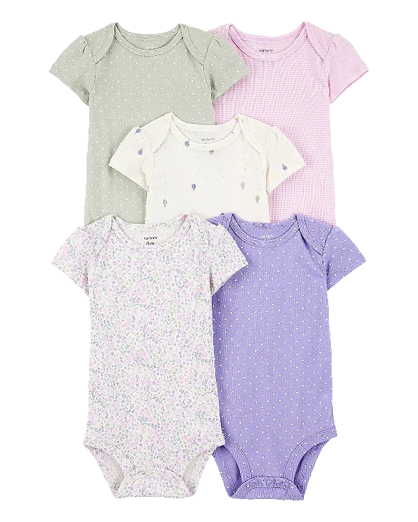 KIT 5 BODIES MANGA CURTA CARTER'S - FLORAL - MENINA