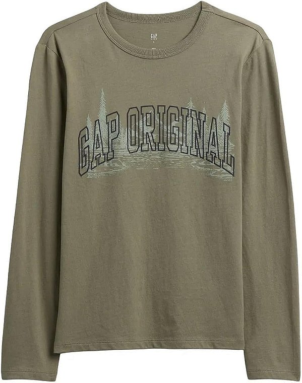 CAMISETA MANGA LONGA GAP KIDS - VERDE MILITAR - MENINO