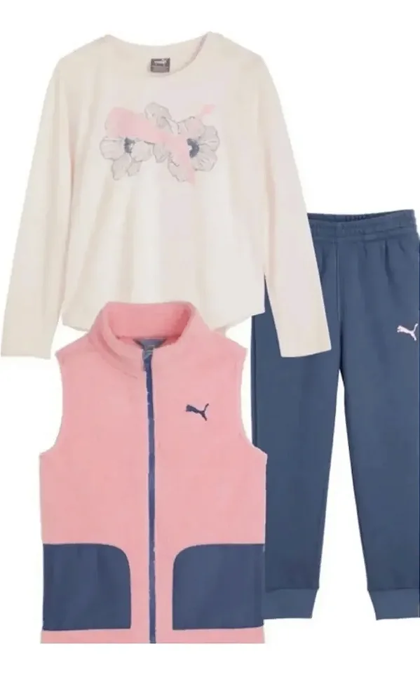 CONJUNTO COLETE 3 PEÇAS PUMA - ROSA - MENINA