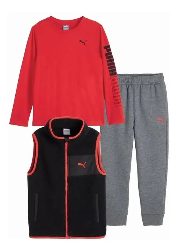 CONJUNTO COLETE 3 PEÇAS PUMA - VERMELHO - MENINO