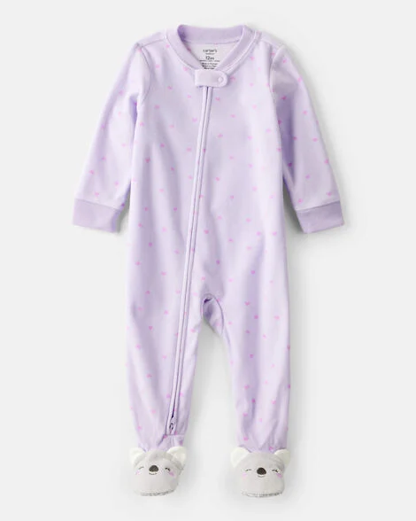 MACACÃO COM PÉ FLEECE CARTER'S - CORAÇÃO KOALA - MENINA
