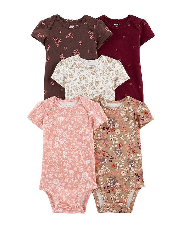 KIT 5 BODIES MANGA CURTA CARTER'S - FLORAL - MENINA