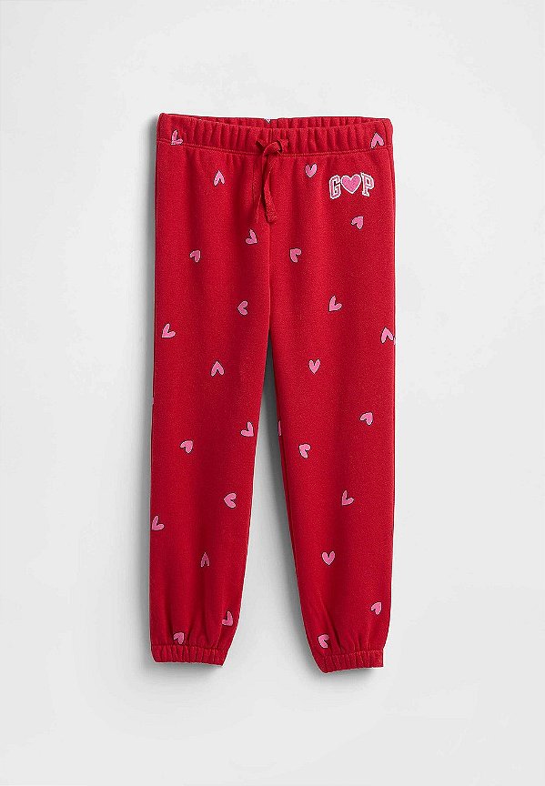CALÇA MOLETOM FLANELADO GAP - CORAÇÕES VERMELHO - MENINA