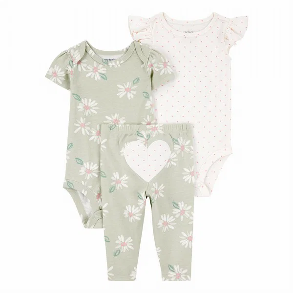 CONJUNTO 3 PEÇAS CARTER'S - FLORAL E CORAÇÕES - MENINA