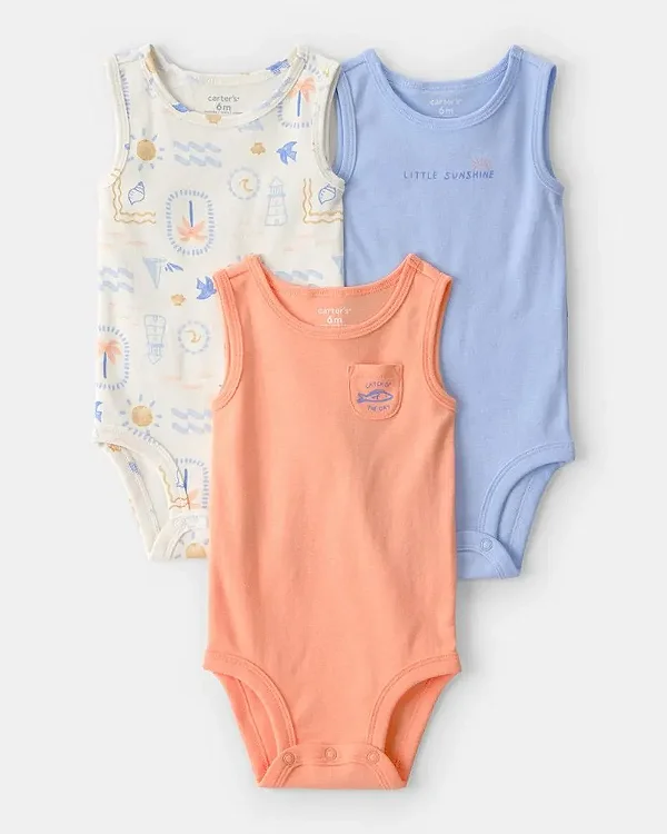KIT 3 BODIES MANGA REGATA CARTER'S - LITTLE SUNSHINE - MENINO