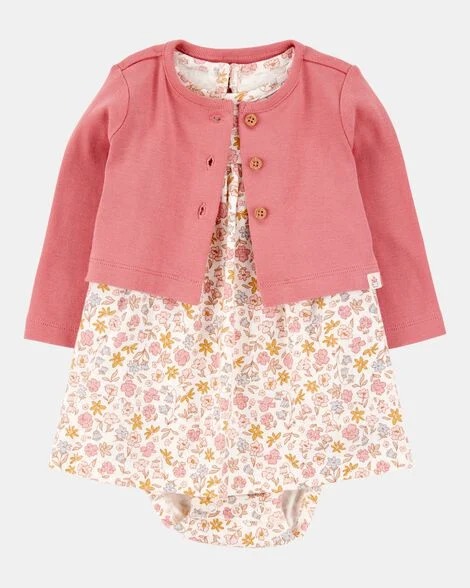VESTIDO CARTER'S - FLORAL ROSE - MENINA (Vestido Bodiesuit & Cardigan)