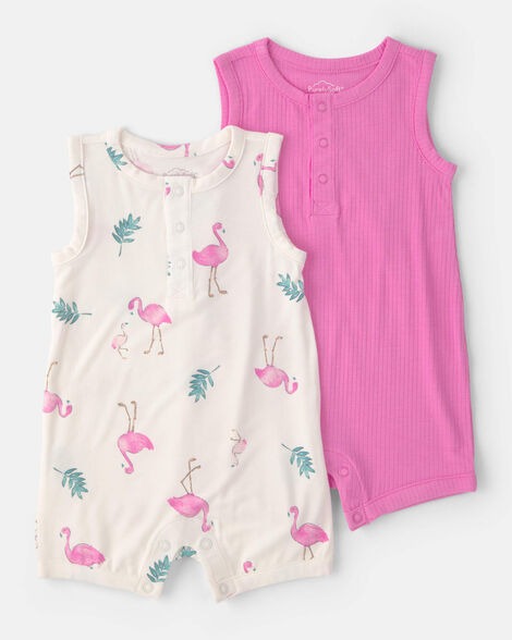 KIT 2 MACACÕES ROMPERS PURELYSOFT CARTER'S - FLAMINGO - MENINA