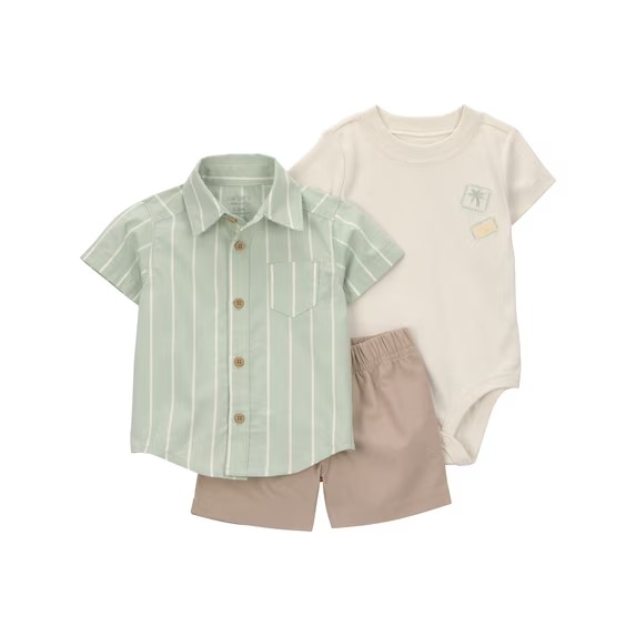 CONJUNTO VERÃO 3 PEÇAS CHILD OF MINE by CARTER'S - LISTRADO VERDE - MENINO