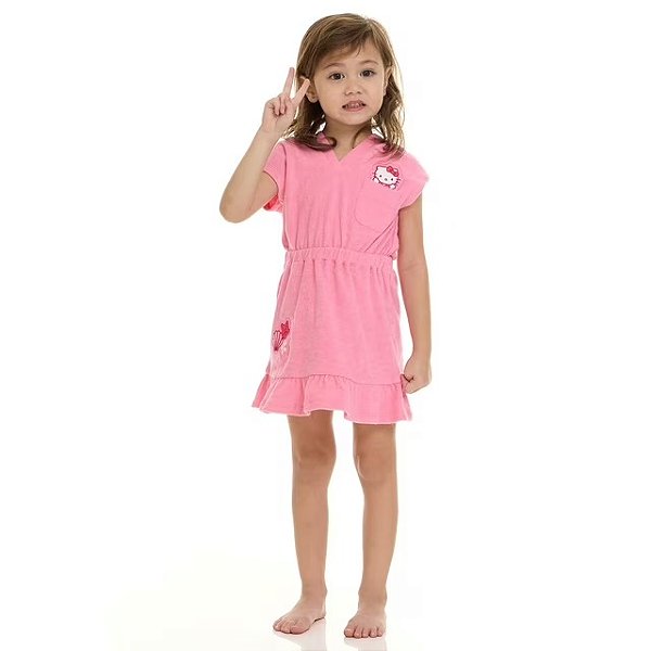 MODA PRAIA 2 PEÇAS HELLO KITTY - ROSA - PROTEÇÃO UV50+ - MENINA