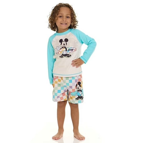MODA PRAIA CONJUNTO 2 PEÇAS DISNEY - MICKEY - PROTEÇÃO UV50+ - MENINO