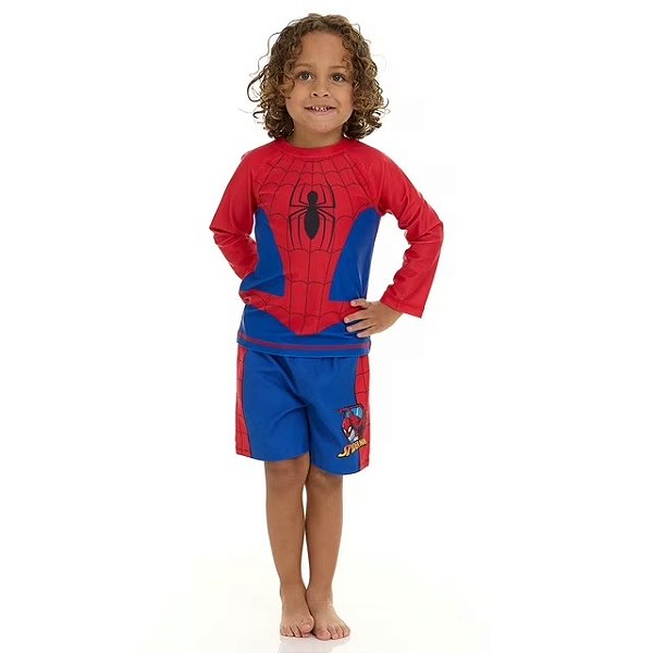 MODA PRAIA CONJUNTO 2 PEÇAS MARVEL - HOMEM ARANHA - PROTEÇÃO UV50+ - MENINO