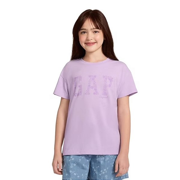 CAMISETA MANGA CURTA GAP KIDS - LOGO FLORAL - MENINA
