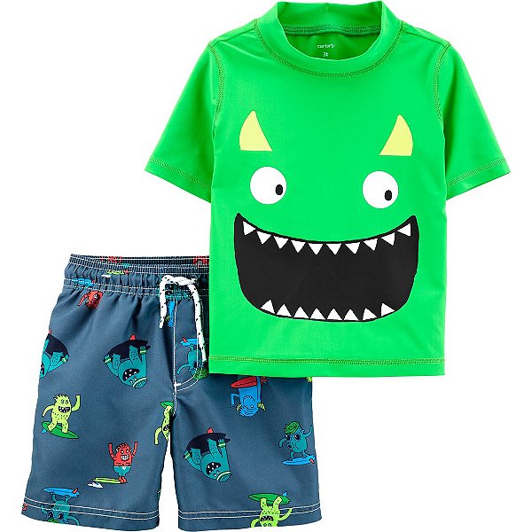 MODA PRAIA CONJUNTO 2 PEÇAS CARTER'S - MONSTRINHOS - PROTEÇÃO UV50+ - MENINO