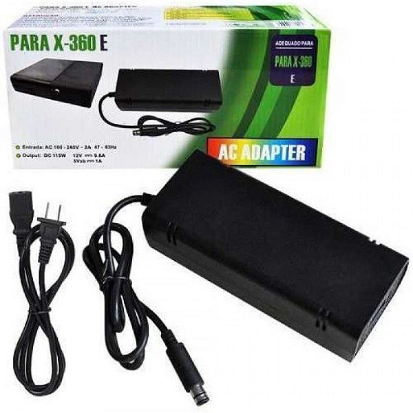 Fonte Para Xbox 360 Slim 2 Pinos Bivolt Cabo De Energia Biv