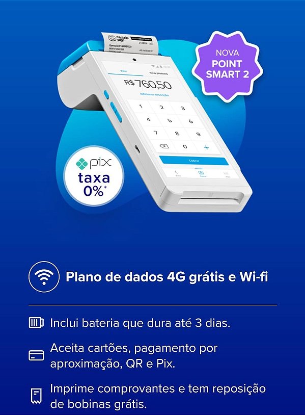 Maquininha Point Smart 2 A Máquina De Cartão Do Mercado Pago 4G Nfc