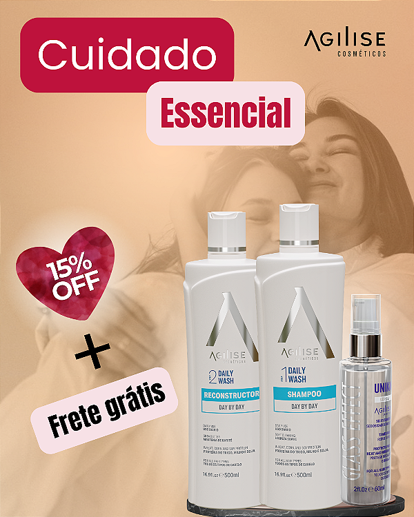 KIT 2: Cuidado essencial - SHAMPOO E CONDICIONADOR USO DIARIO + SÉRUM GLASS PROTETOR TERMICO E/OU FINALIZADOR