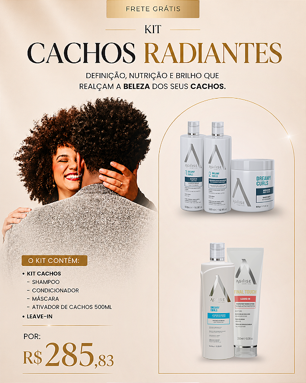 Kit Cachos Radiantes: KIT CACHOS - SHAMPOO, CONDICIONADOR, MÁSCARA E ATIVADOR DE CACHOS 500ML + LEAVE-IN
