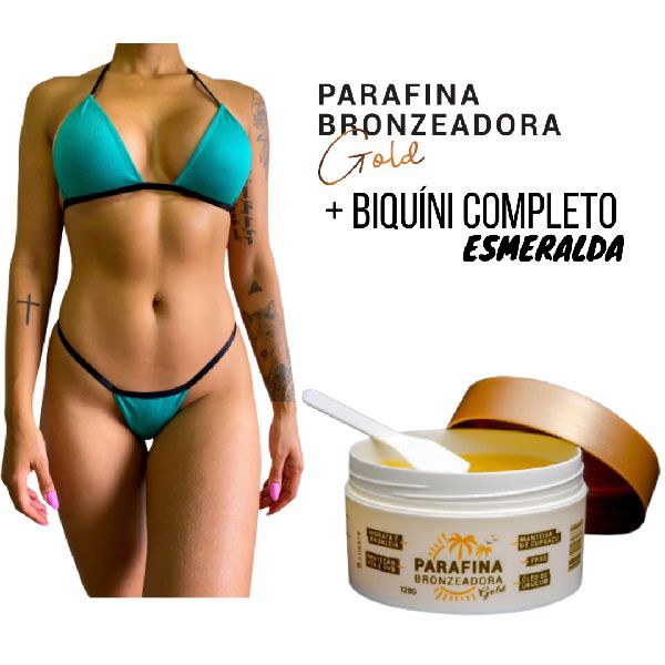 Kit 01 PARAFINA BRONZEADORA GOLD 120G + 01 BIQUÍNI MARQUINHA DE FITA ESMERALDA