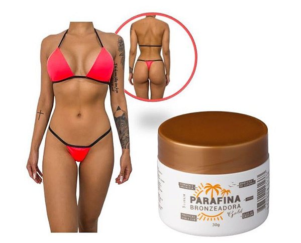 KIT Parafina Bronzeadora Gold Lorkin 30G Com Biquíni de Fita Rosa Chiclete Lorkin