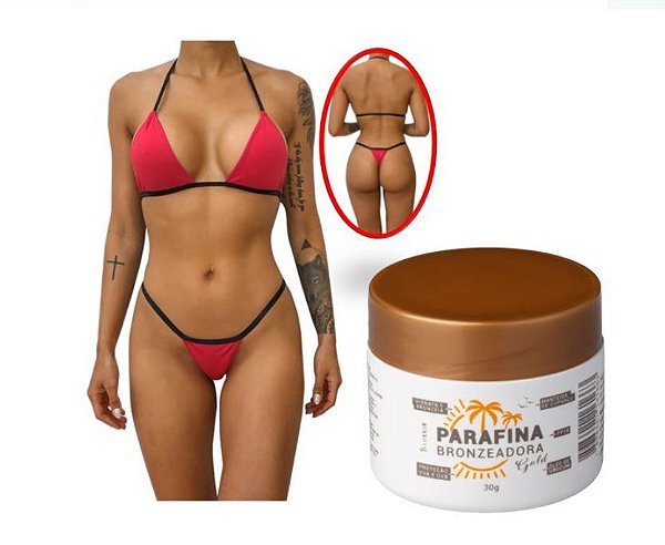 KIT Parafina Bronzeadora Gold Lorkin 30G Com Biquíni de Fita Vermelho Ocidental
