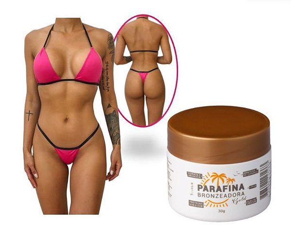 KIT Parafina Bronzeadora Gold Lorkin 30G Com Biquíni de Fita Petúnia Lorkin