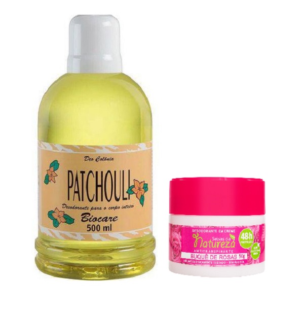 Deo Colônia Patchouli Biocare 500ml e Desodoranta B Rosas