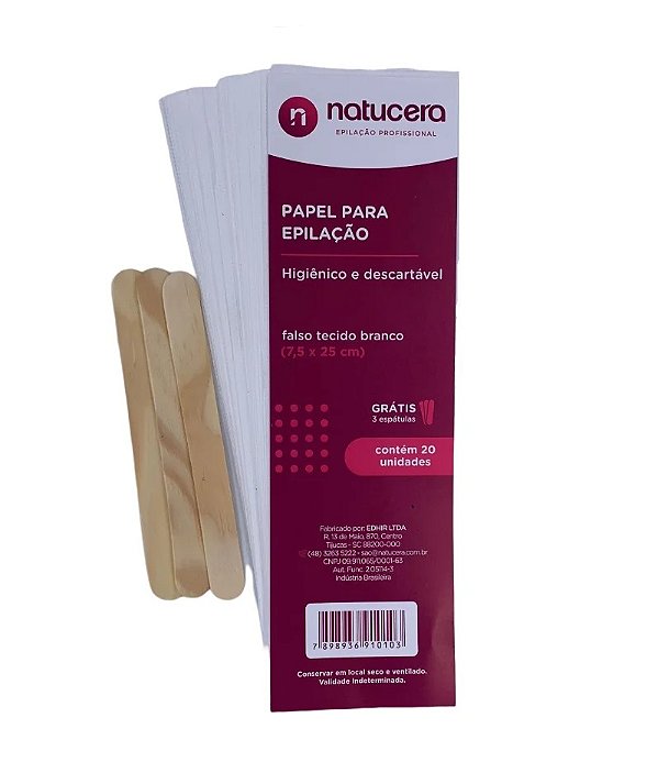 Papel para Epilação 7,5x25 cm com 20 folhas + 3 Espátulas Descartáveis Grátis