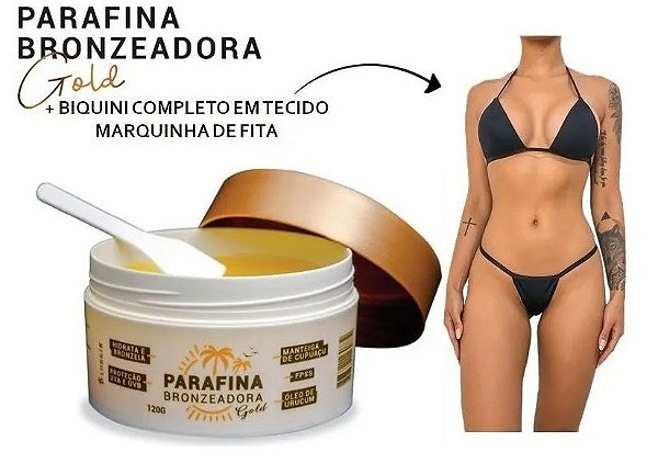 Kit 01 Parafina Bronzeadora Gold 120G + 01 Biquíni Tecido Marquinha De Fita Lorkin