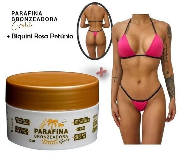 Kit 01 Parafina Bronzeadora Gold 120G + 01 Biquíni Tecido Marquinha De Fita Lorkin