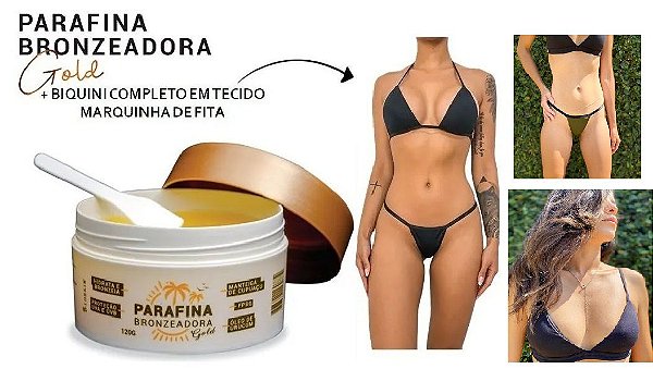 Kit 01 Parafina Bronzeadora Gold 120G + 01 Biquíni Tecido Marquinha De Fita Lorkin