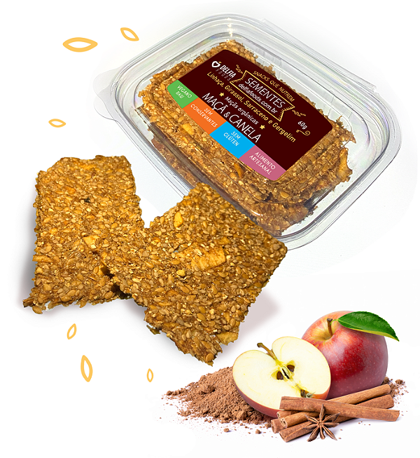 Snack de Sementes 60g - Sabor Maçã & Canela - Semente germinadas, desidratadas, sem conservantes com 30 dias de validade