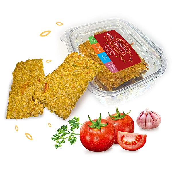 Snack de Sementes 60g - Sabor Tomate - Semente germinadas, desidratadas, sem conservantes com 30 dias de validade