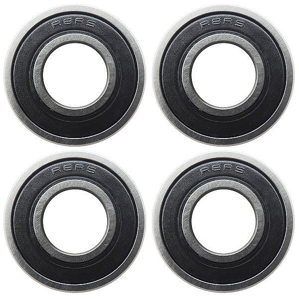 Kit 4 Rolamentos R8-2RS Rígido de Esfera Preto/Prata