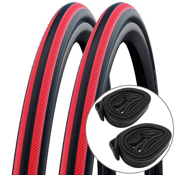 Kit 2 Pneus Cadeira de Rodas Schwalbe Active Rightrun 24x1 (25-540) e 2 Câmaras Primo Preto/vermelho