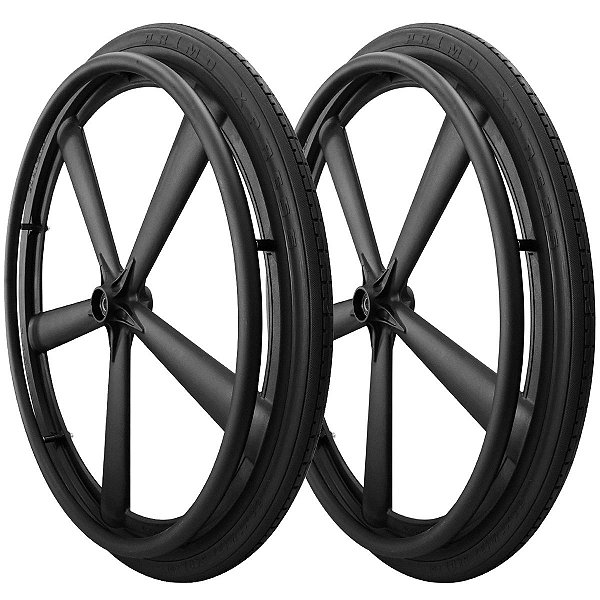 Kit 2 Rodas Cadeira de Rodas Traseira Primo 24x1 3/8 em Nylon Preto