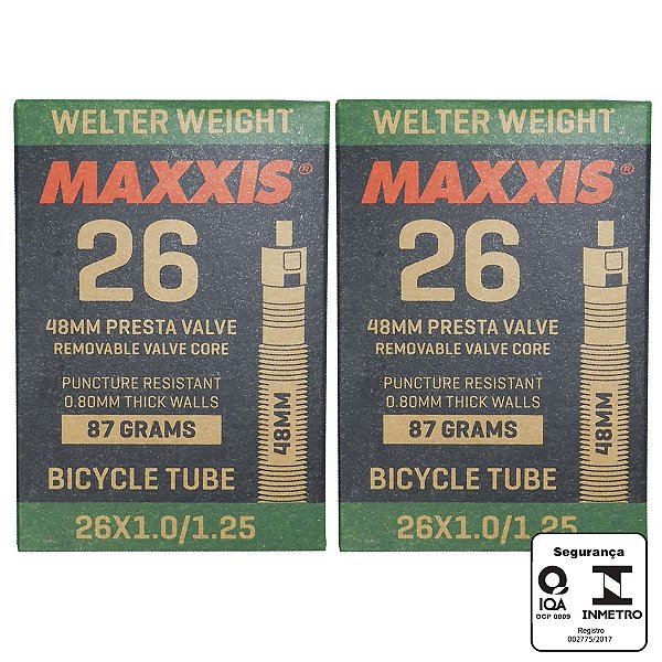 Kit 2 Câmara Maxxis WELTER WEIGHT 26x1.0/1.25 - Válvula Presta 48mm Preto