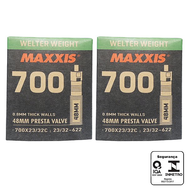 Kit 2 Câmaras Maxxis Welter Weight 700x23/32C Válvula Presta 48mm Preto