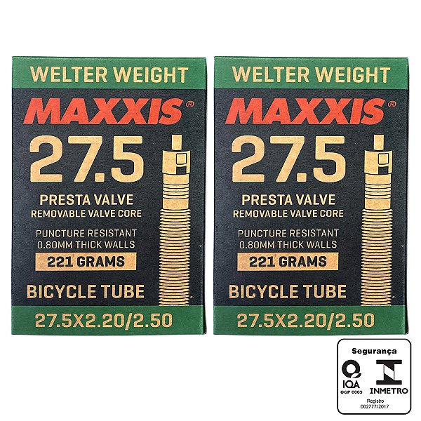 Kit 2 Câmaras Maxxis Welter Weight 27.5x2.20/2.50 Válvula Presta 32mm Preto