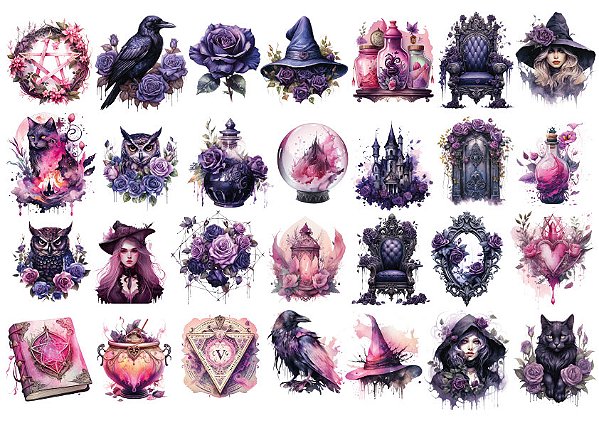 Adesivos Bruxa Roxo e Rosa