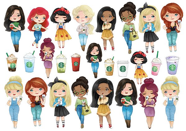 Adesivos Princesas Coffe