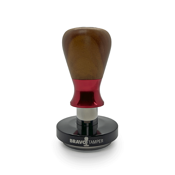 Tamper Bravo de Madeira Amarelinha | Punho Vermelho | Base Preto Brilho
