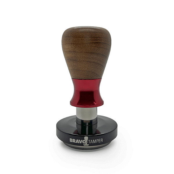 Tamper Bravo de Madeira Bálsamo | Punho Vermelho | Base Preto Brilho