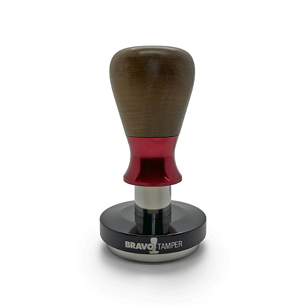 Tamper Bravo de Madeira Imbuia | Punho Vermelho | Base Preto Brilho