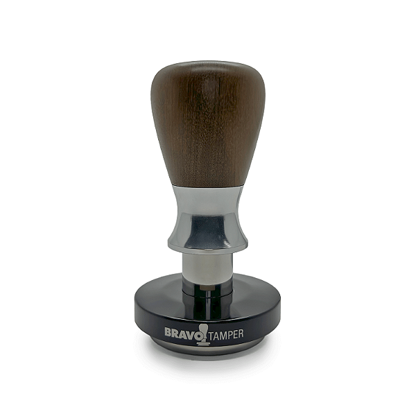 Tamper Bravo de Madeira Ipê | Punho Prata | Base Preto Brilho